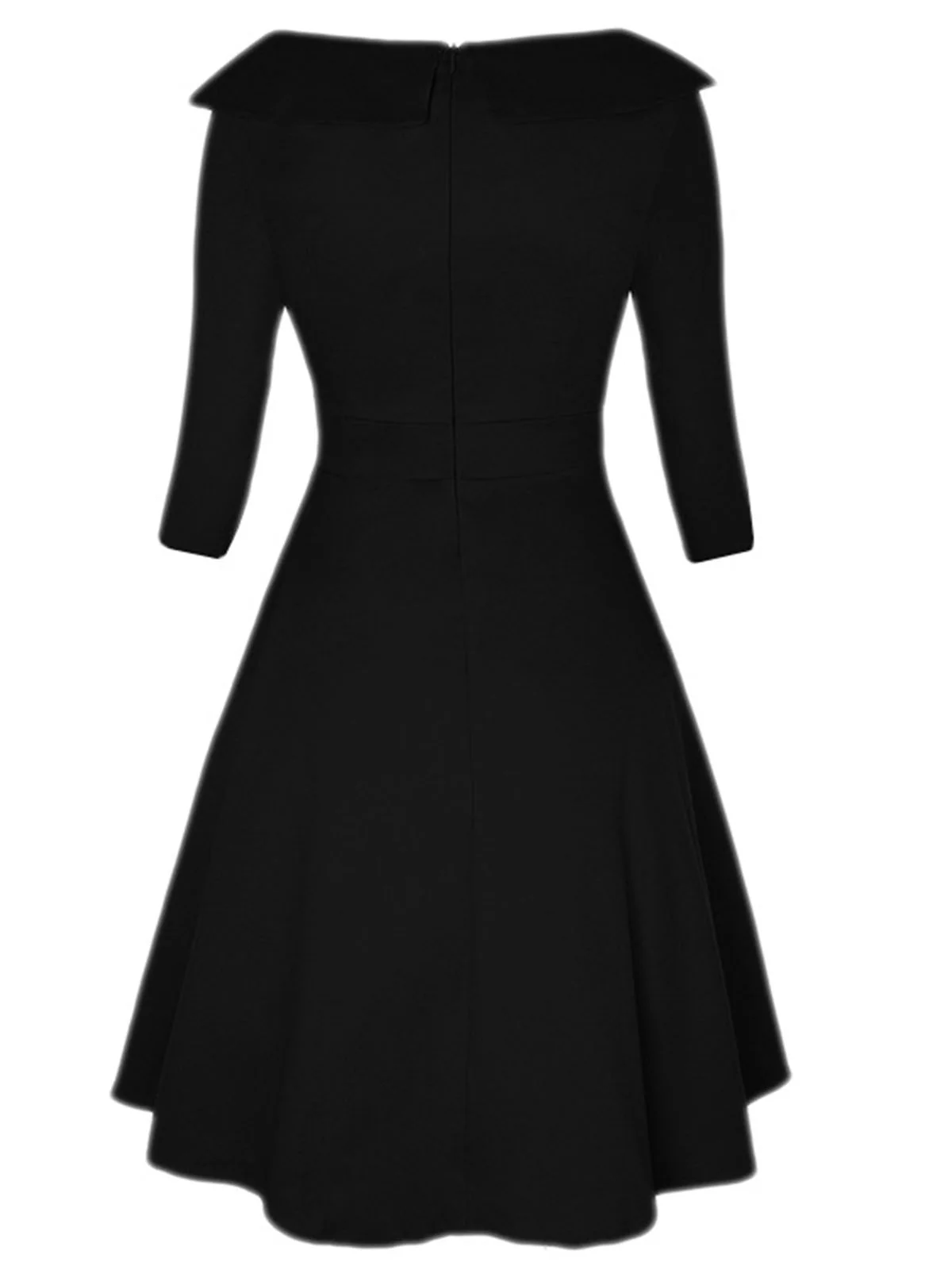 Black 1950s Wide Lapel Polka Dots Patchwork Dress - Image 2