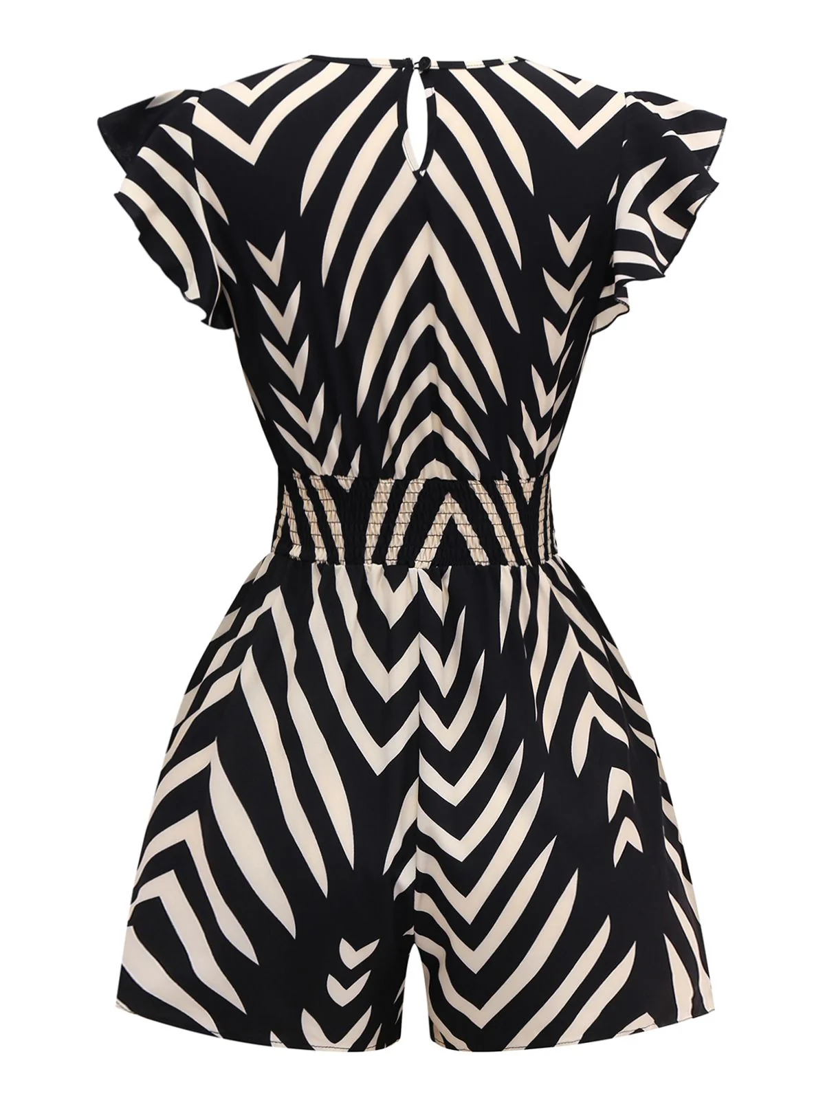 Black 1950s Zebra Striped Ruffled Waist Romper - Image 2