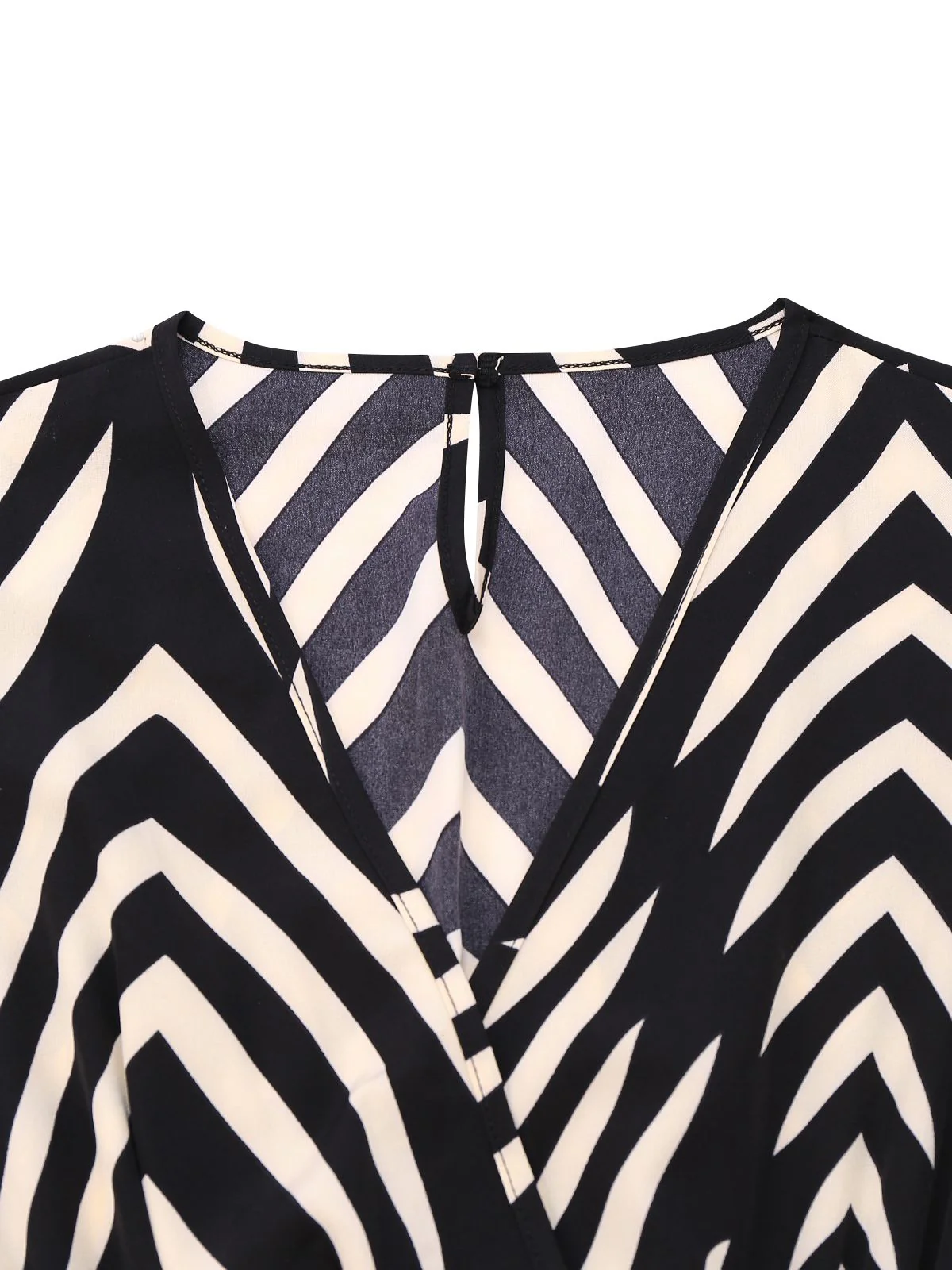 Black 1950s Zebra Striped Ruffled Waist Romper - Image 3