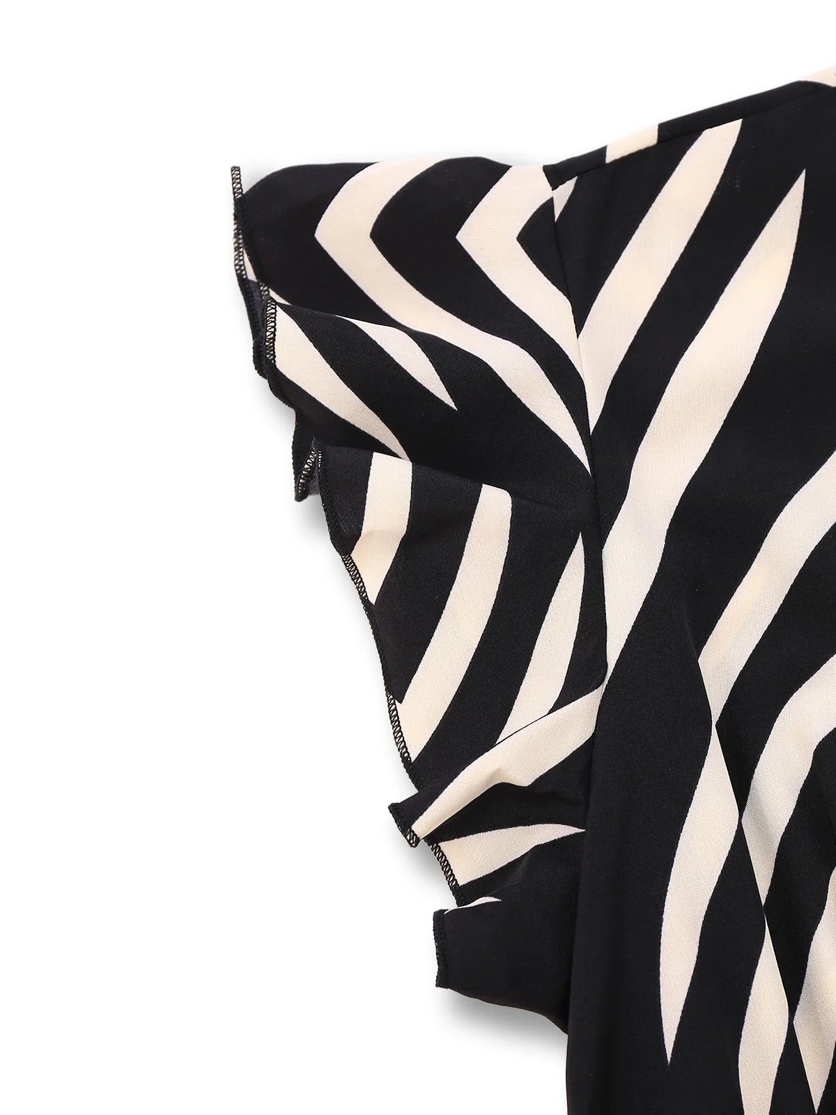 Black 1950s Zebra Striped Ruffled Waist Romper - Image 4