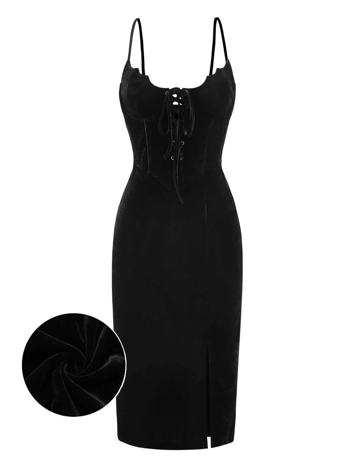 Black 1960s Bat Neckline Velvet Slit Dress - Image 5