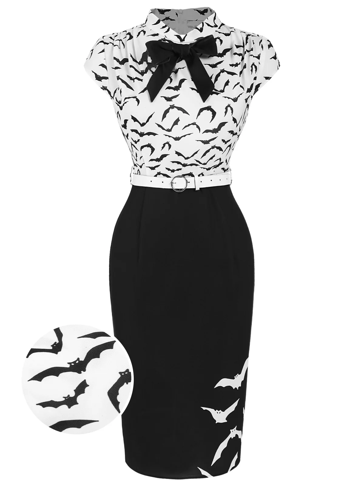Black 1960s Bats Bow Lapel Pencil Dress - Image 2
