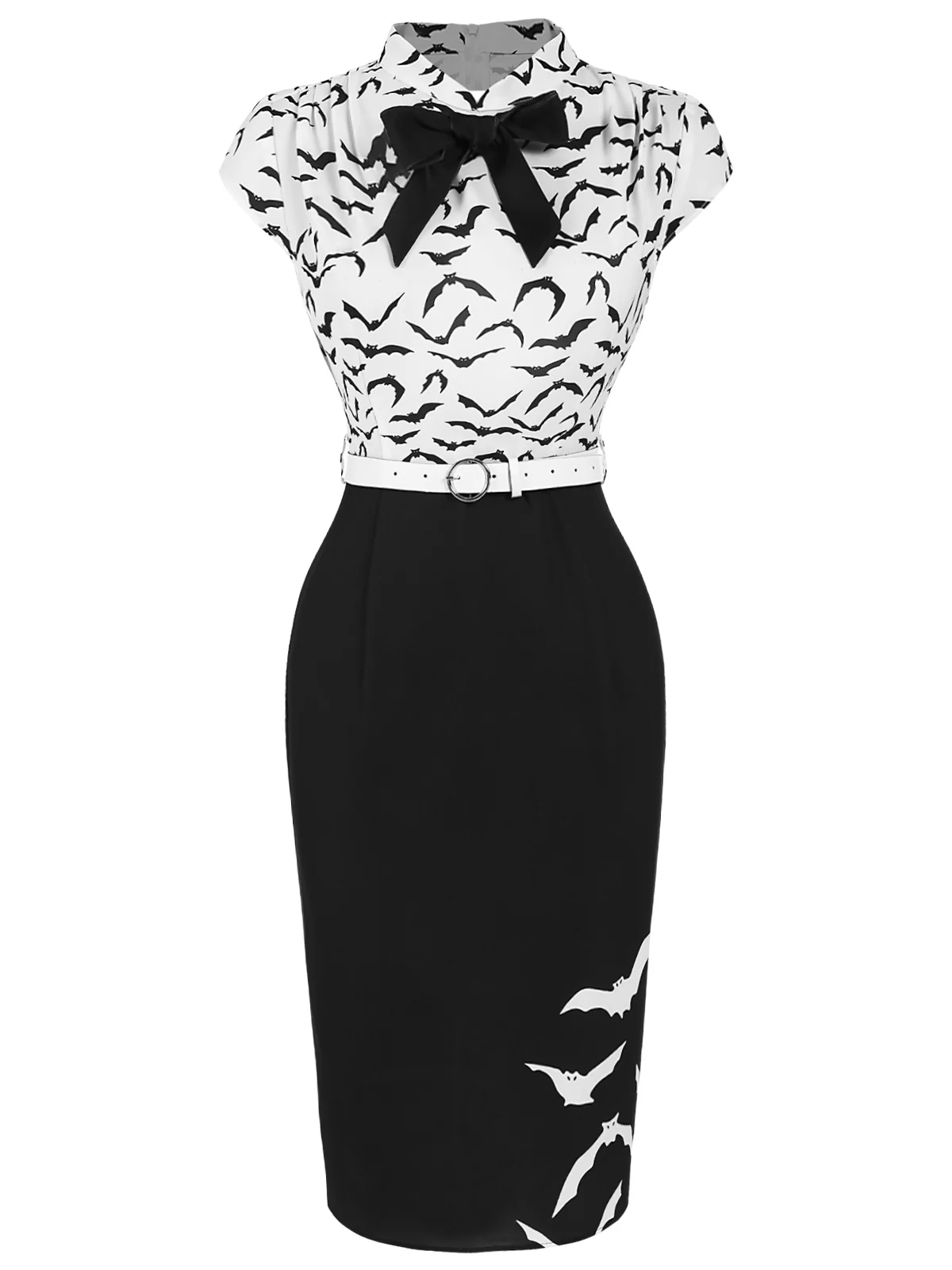 Black 1960s Bats Bow Lapel Pencil Dress - Image 3