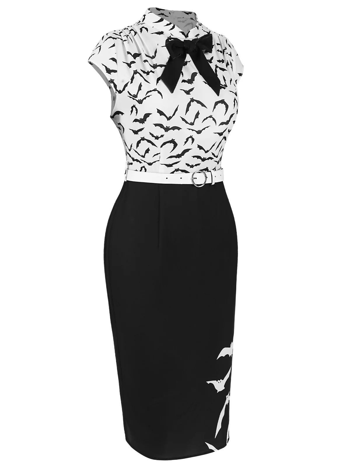 Black 1960s Bats Bow Lapel Pencil Dress - Image 4