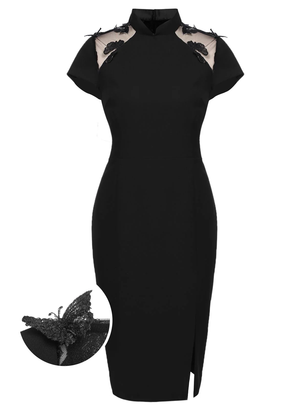 [Pre-Sale] Black 1960s Butterfly Backless Pencil Dress - Image 3