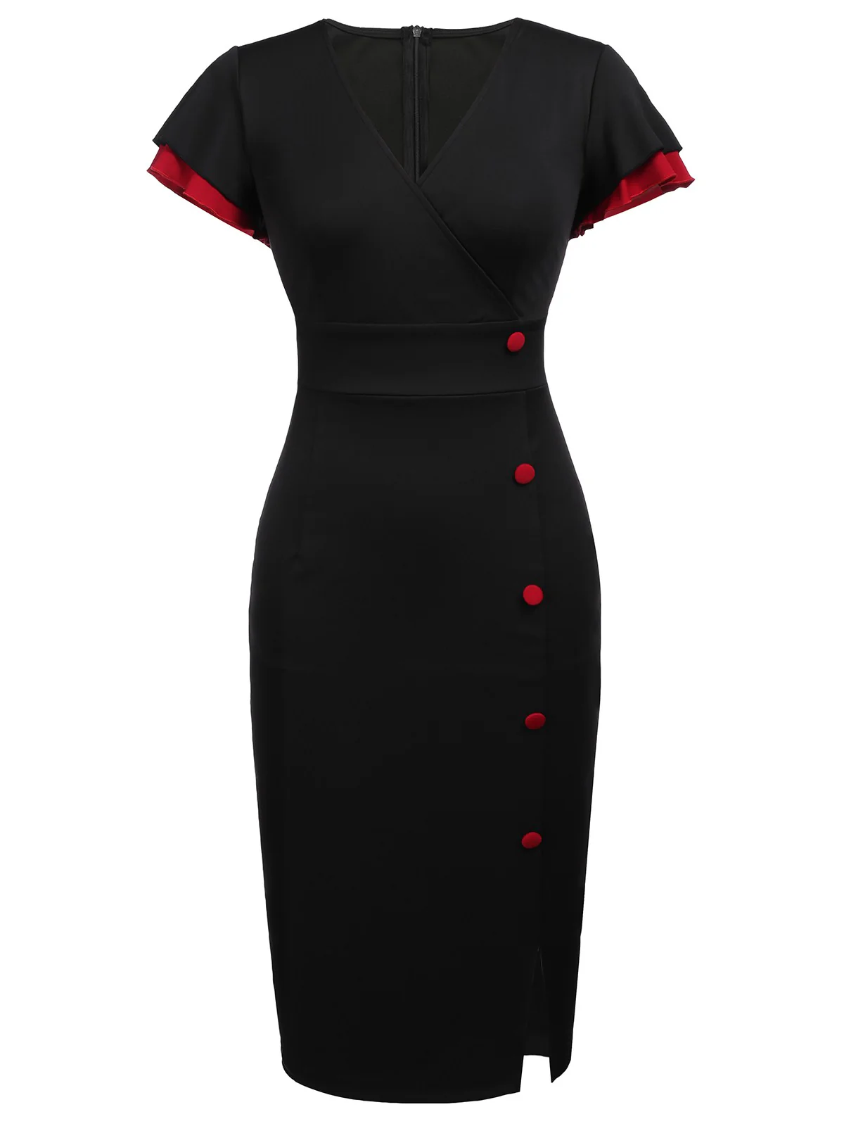 Black 1960s Button Slit Bodycon Dress - Image 5