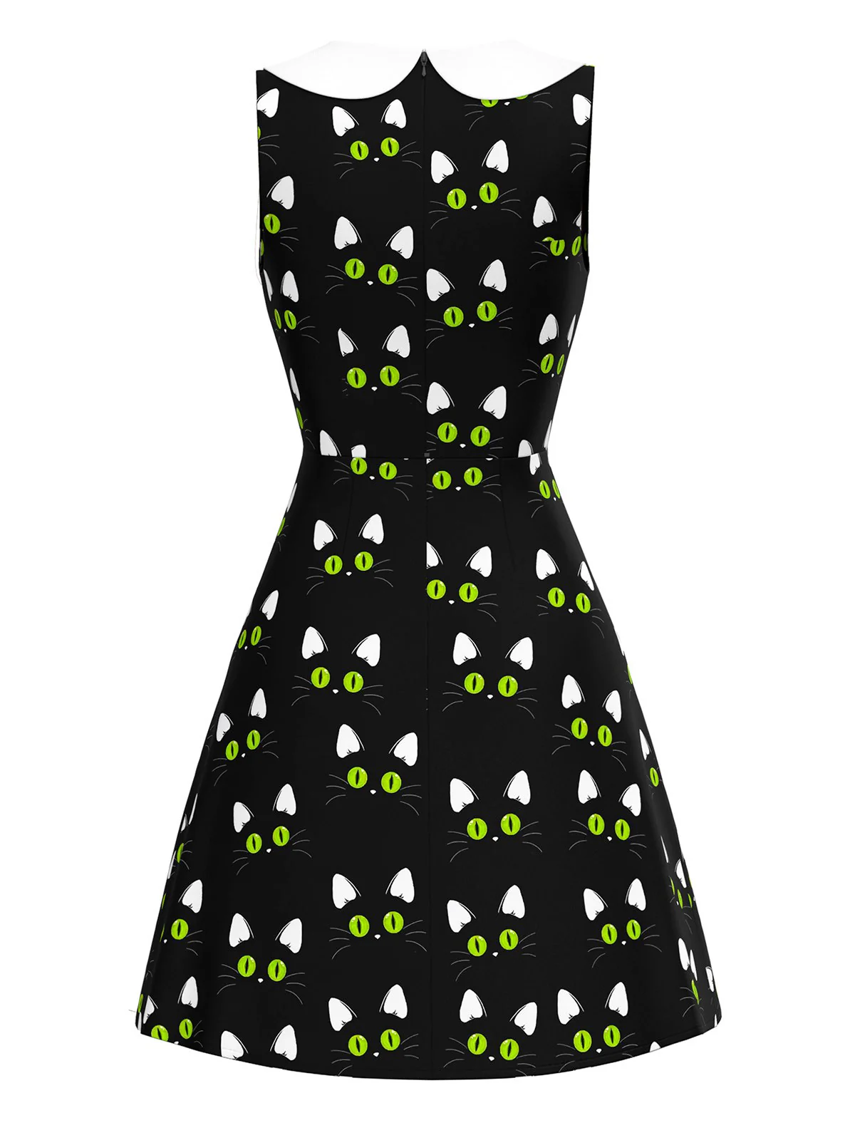 Black 1960s Cat Print Paw Pockets Dress - Image 3