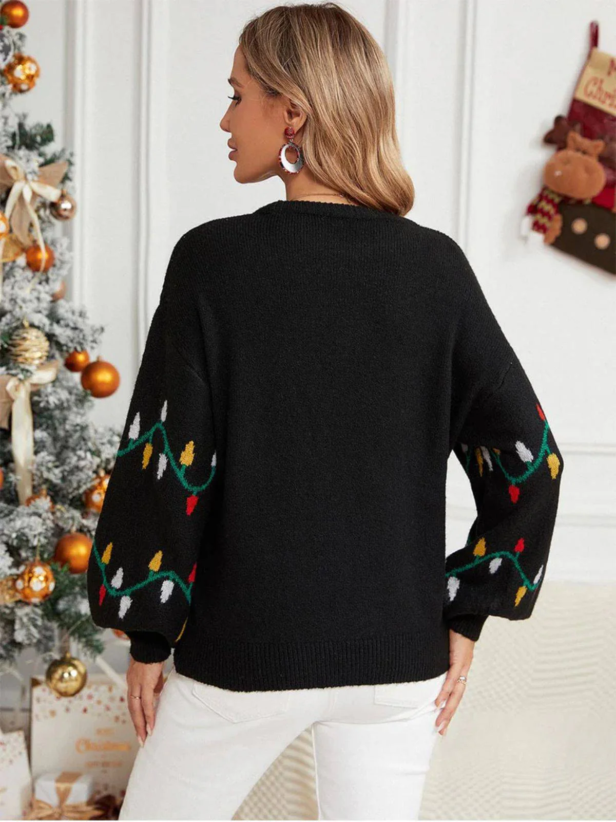 Black 1960s Christmas Lights Knit Sweater - Image 4