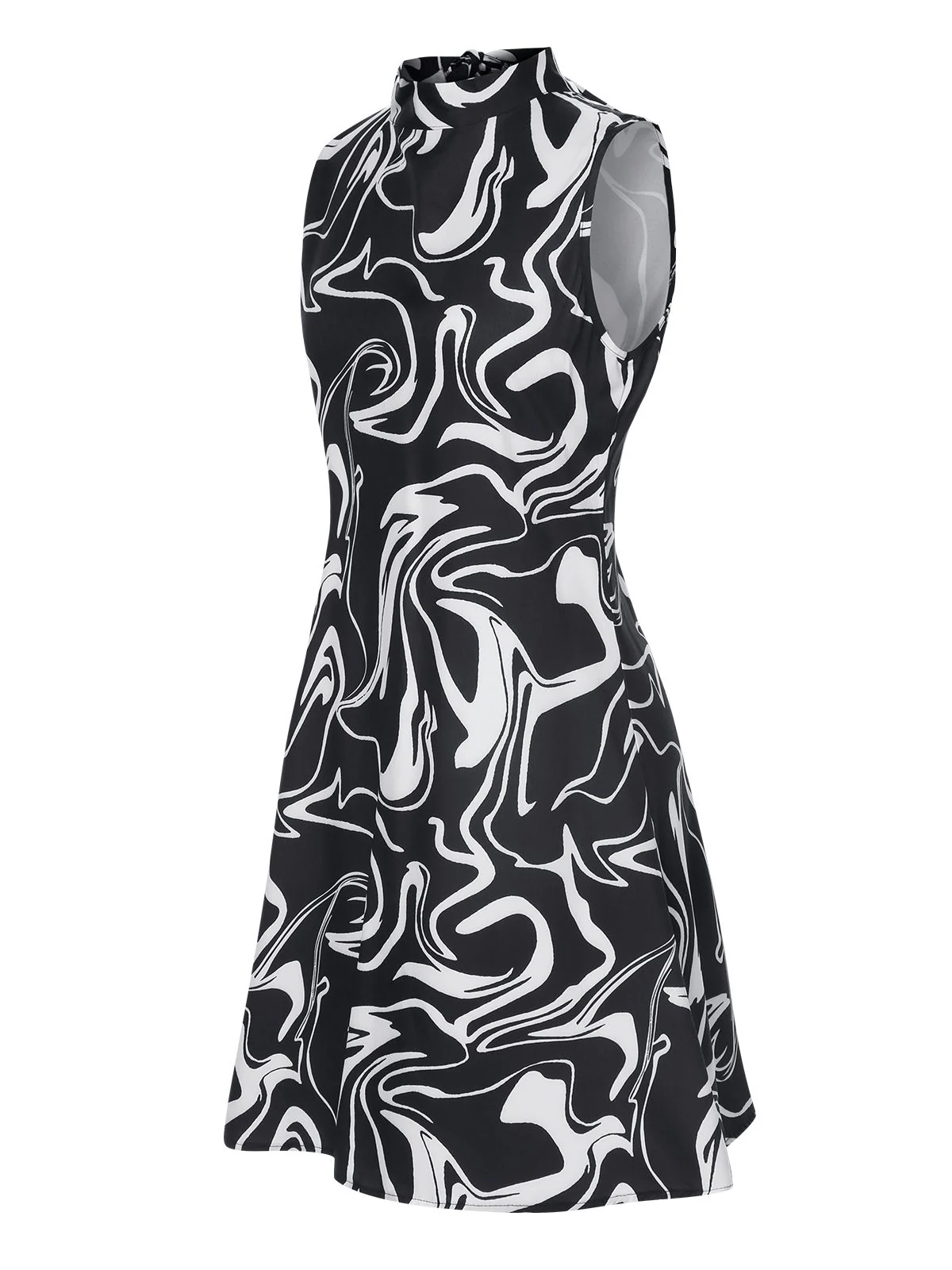 Black 1960s Colorblock Stand Collar Dress - Image 3