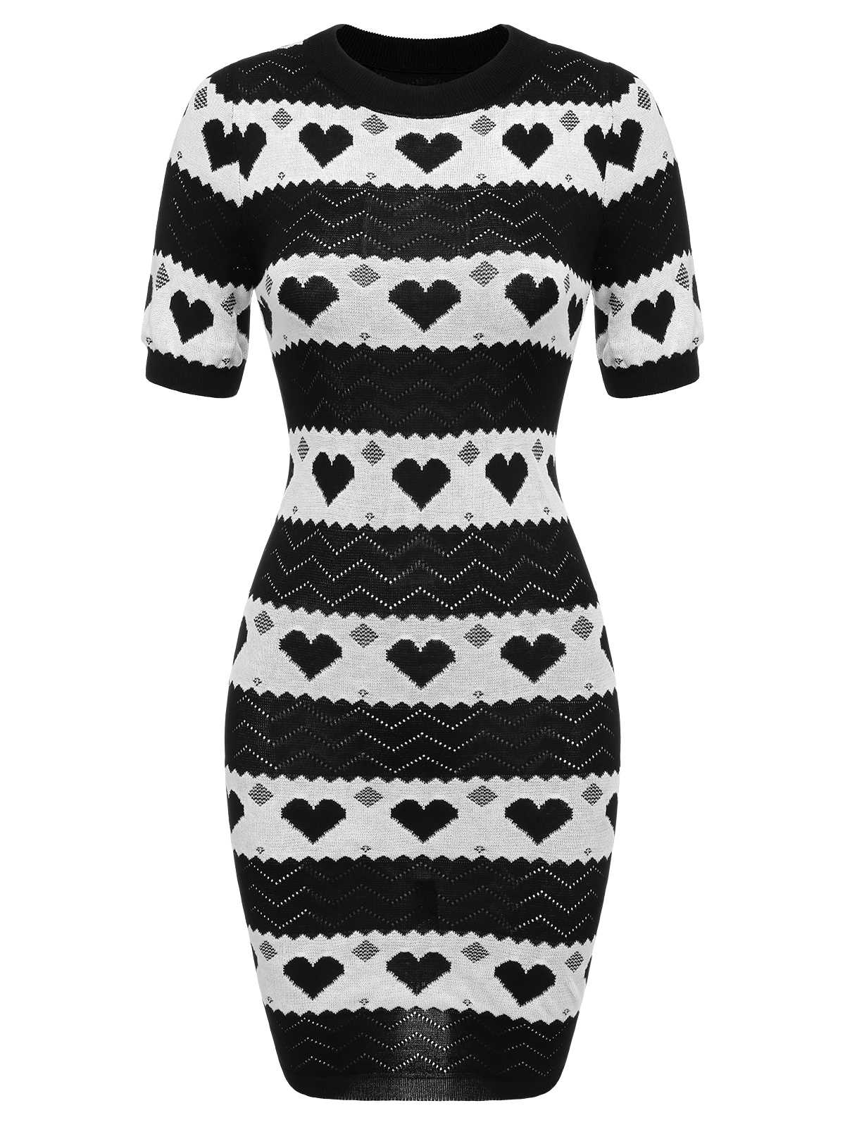 Black 1960s Contrasting Heart Knitting Dress - Image 3