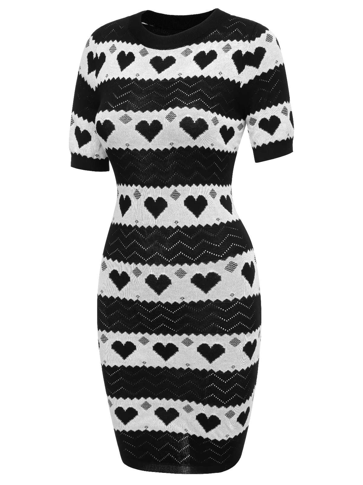 Black 1960s Contrasting Heart Knitting Dress - Image 4