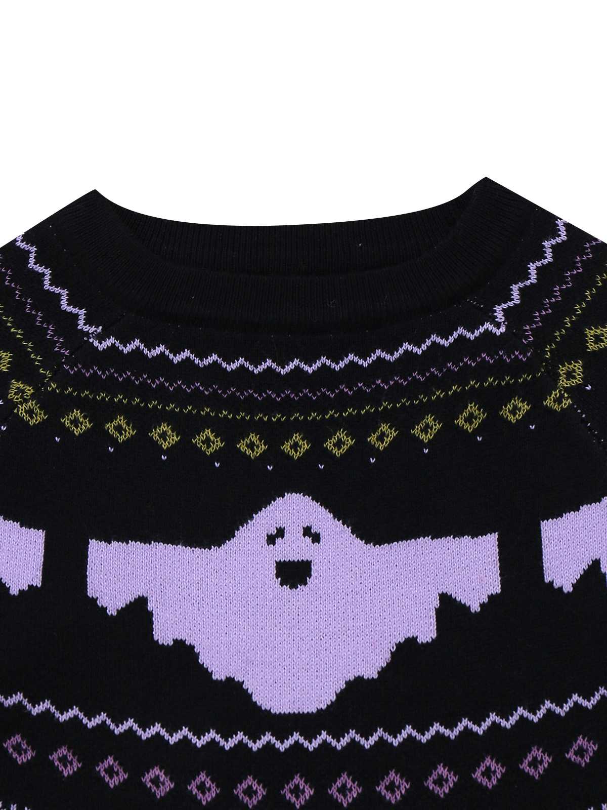 Black 1960s Dots Halloween Ghost Sweater Dress - Image 3