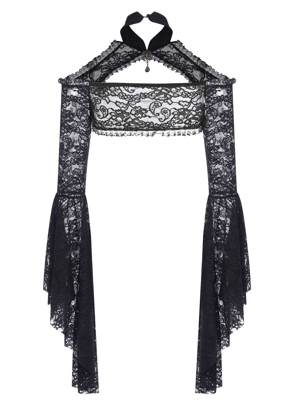 Black 1960s Flare Sleeved Lace Rhinestone Sheer Cape - Image 2