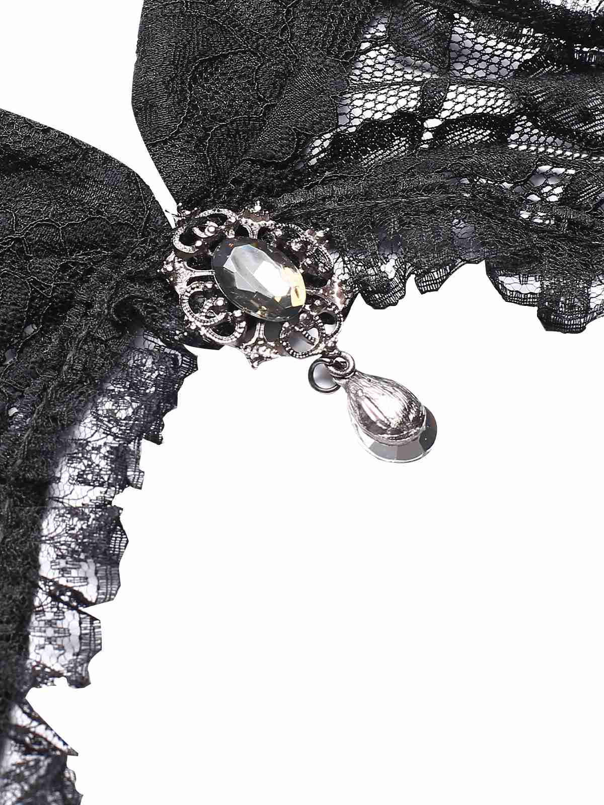 Black 1960s Flare Sleeved Lace Rhinestone Sheer Cape - Image 4
