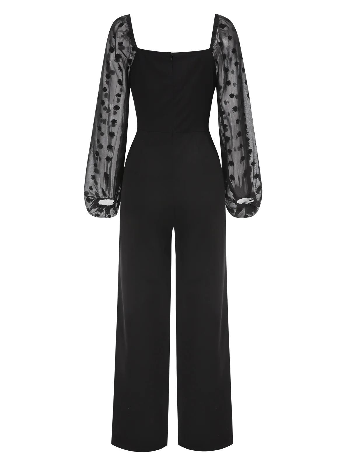 Black 1960s Flocked Square Neck Patchwork Jumpsuit - Image 2