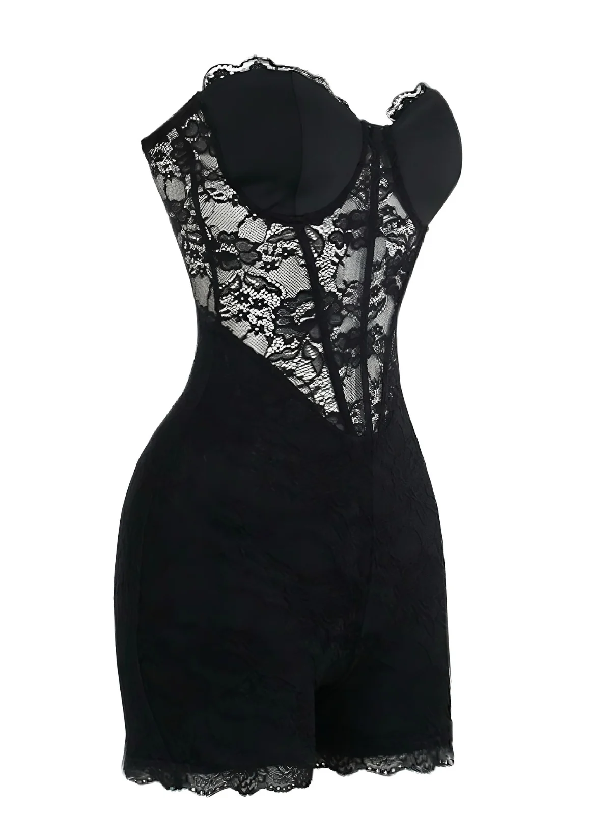 Black 1960s Floral Lace Bandeau Romper - Image 3
