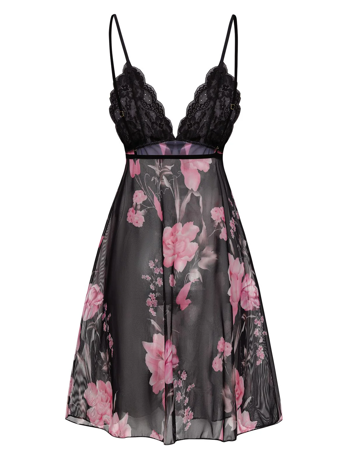 Black 1960s Floral Lace Straps Nightdress - Image 2