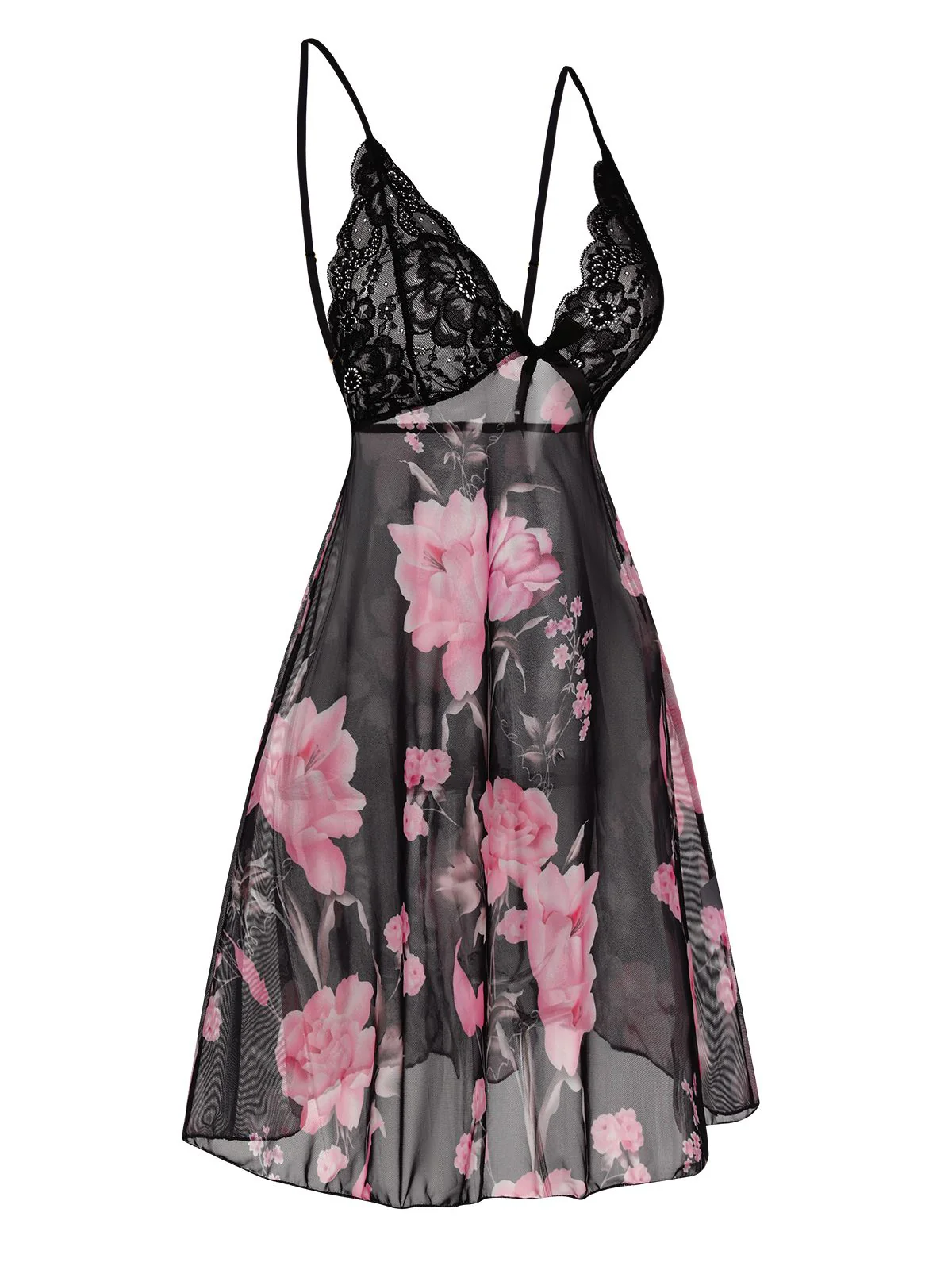 Black 1960s Floral Lace Straps Nightdress - Image 3