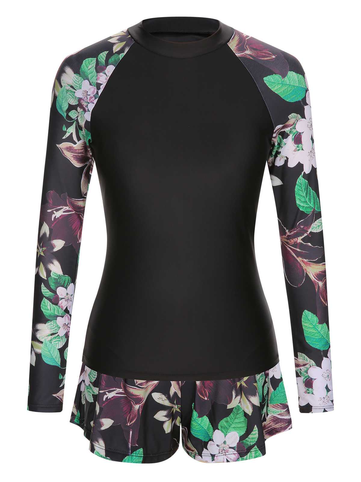 Black 1960s Floral Swimsuit Set - Image 2