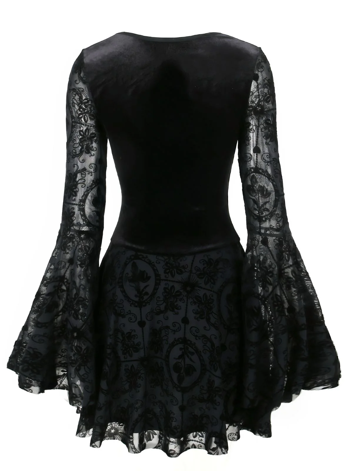Black 1960s Gothic Flocked Dress - Image 12