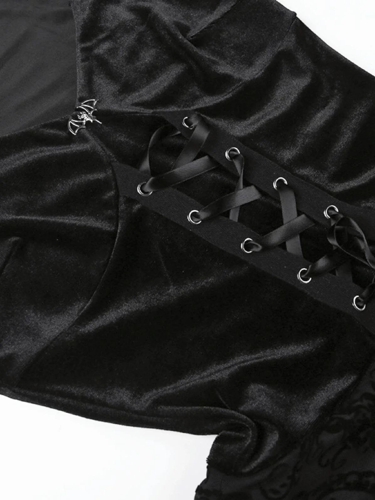 Black 1960s Gothic Flocked Dress - Image 4