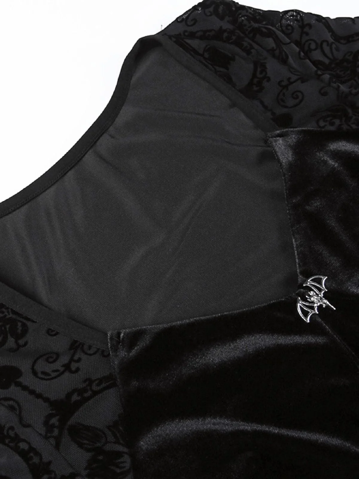 Black 1960s Gothic Flocked Dress - Image 8