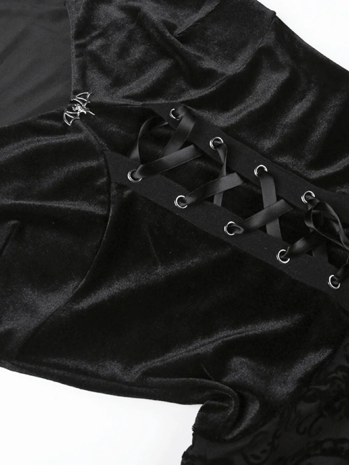 Black 1960s Gothic Flocked Dress - Image 9