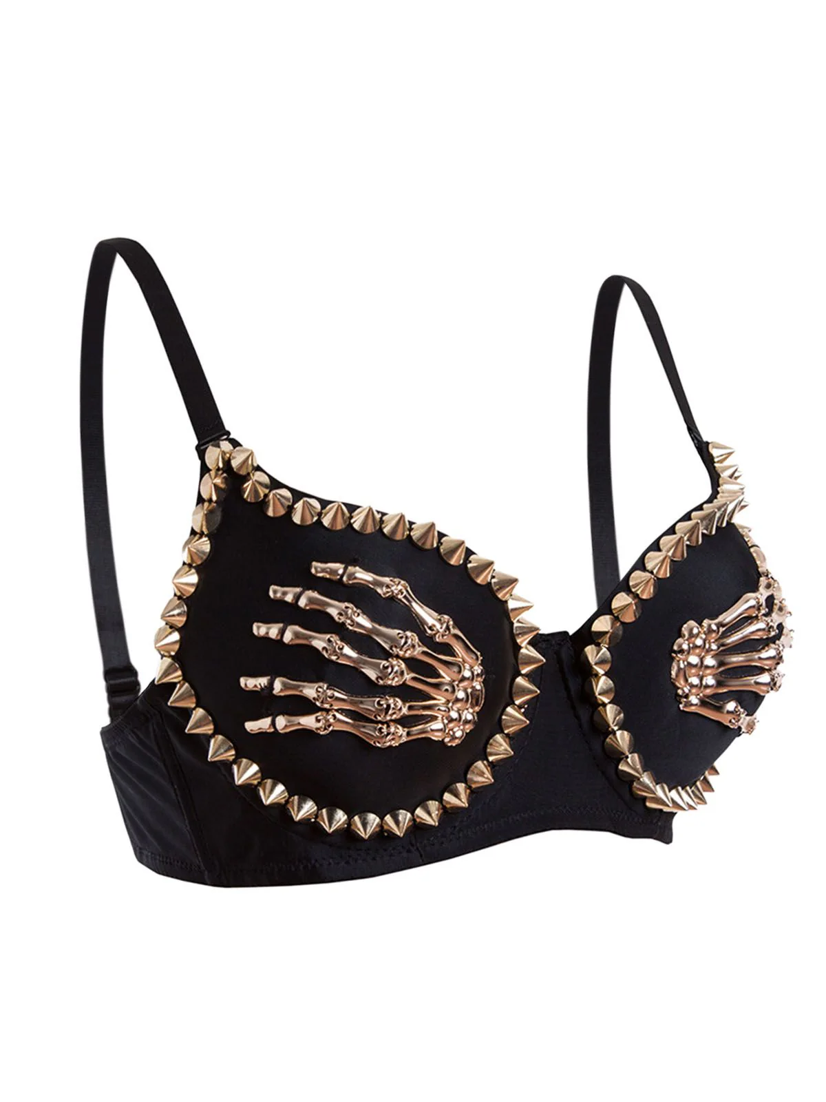 Black 1960s Gothic Punk Skeleton Hand Rivet Top - Image 2