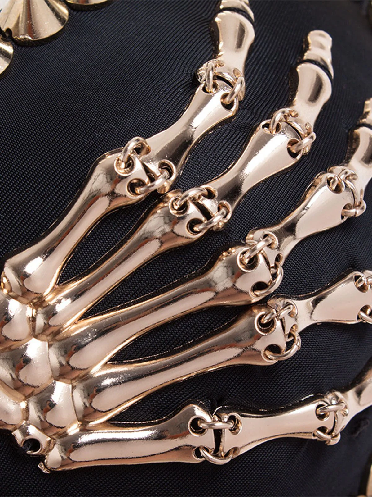 Black 1960s Gothic Punk Skeleton Hand Rivet Top - Image 3