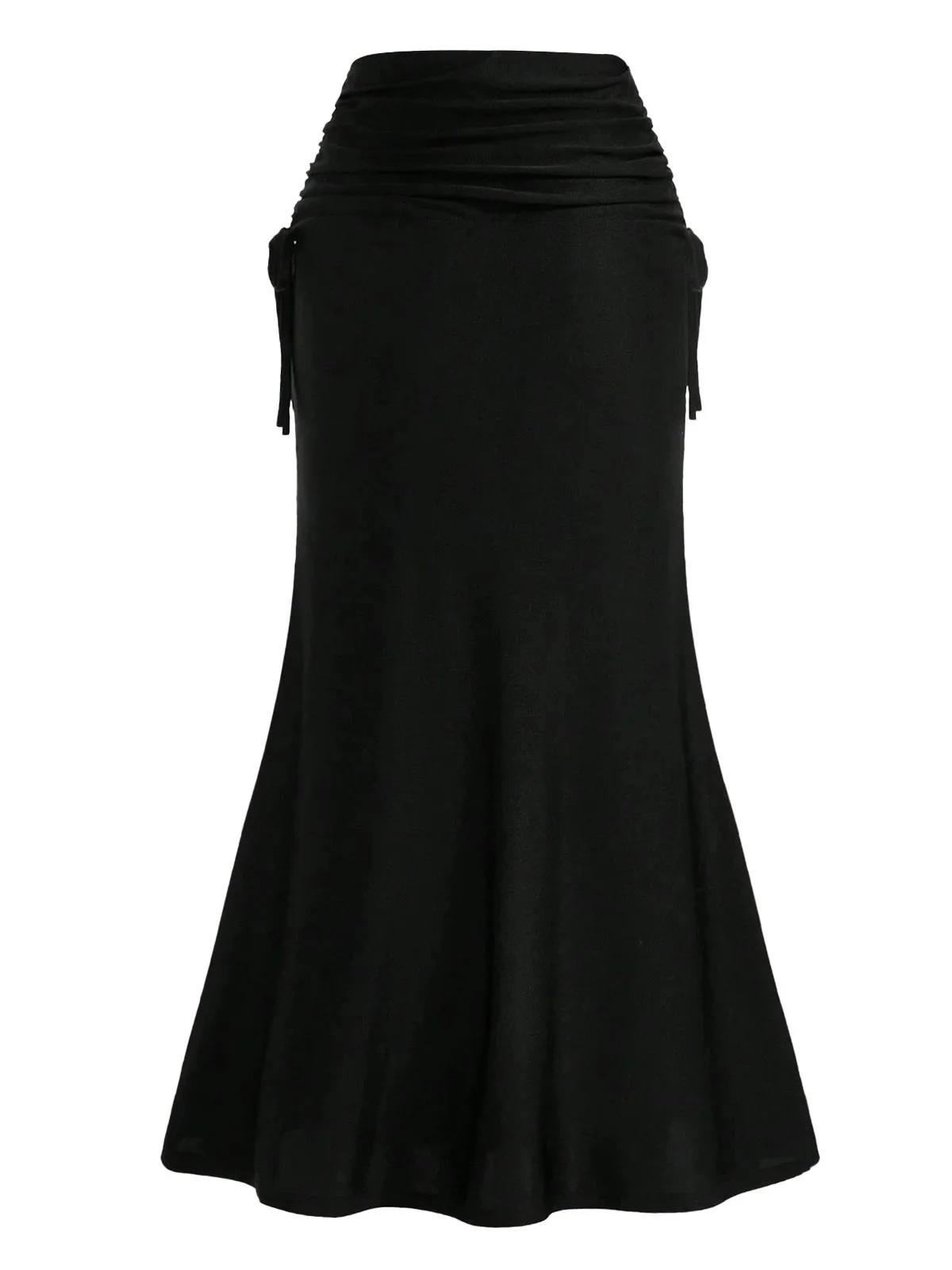 Black 1960s Gothic Ruched Mermaid Maxi Skirt - Image 2