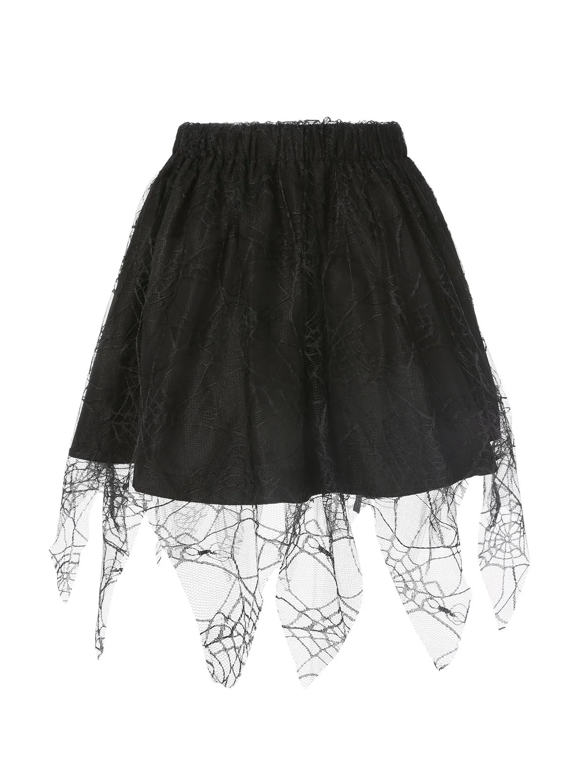 Black 1960s Grommet Halloween Spider Web Lace Skirt - Image 3