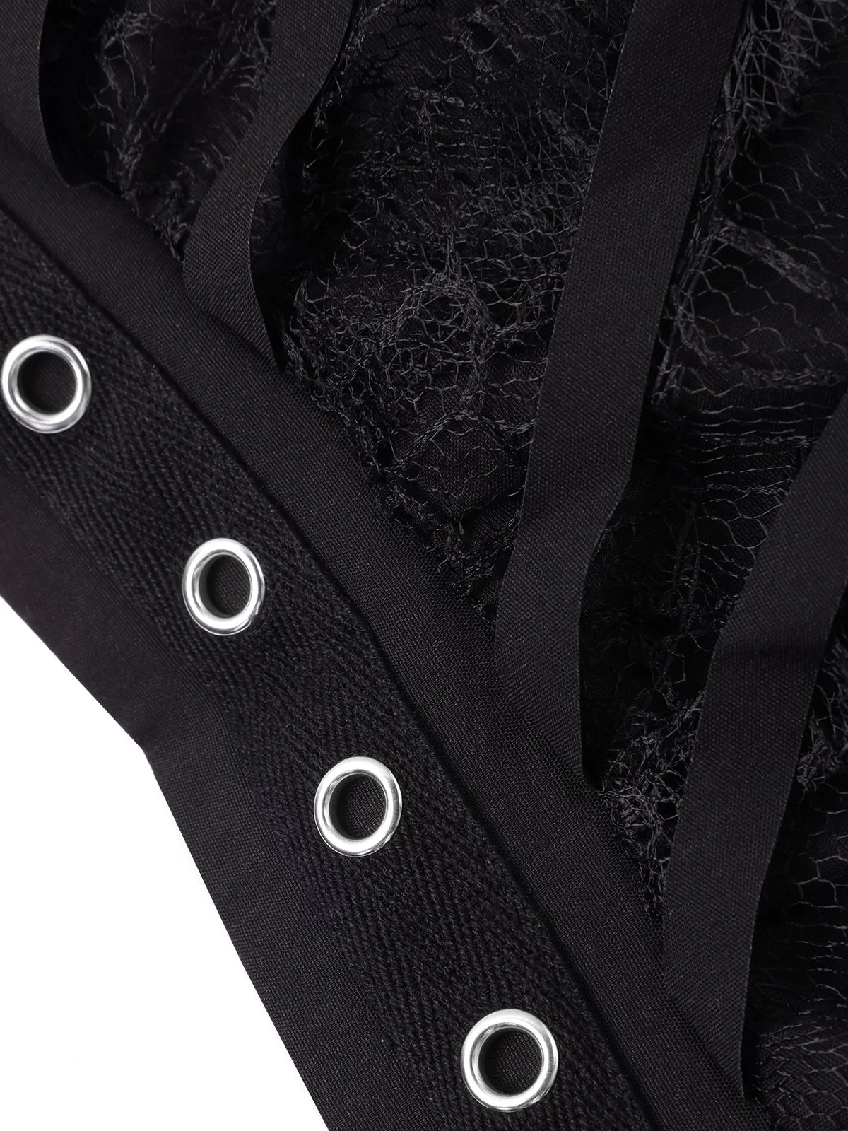 Black 1960s Grommet Halloween Spider Web Lace Skirt - Image 4