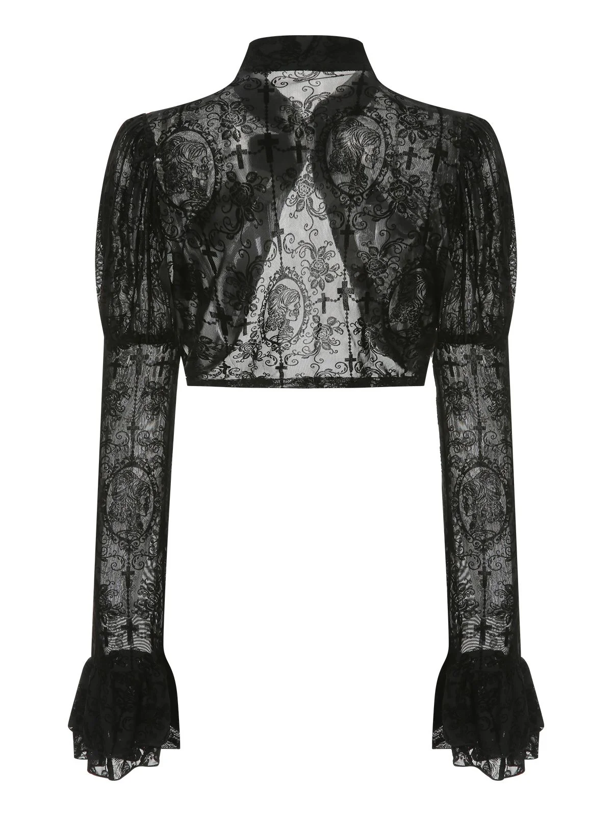 Black 1960s Halloween Lace Gothic Buckle Top - Image 3