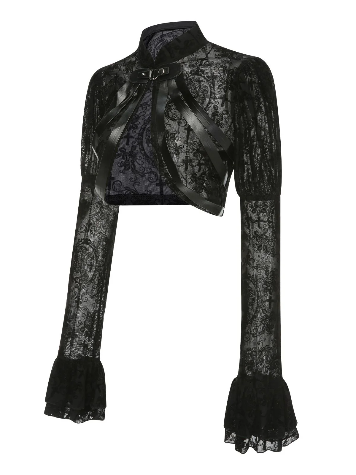 Black 1960s Halloween Lace Gothic Buckle Top - Image 4