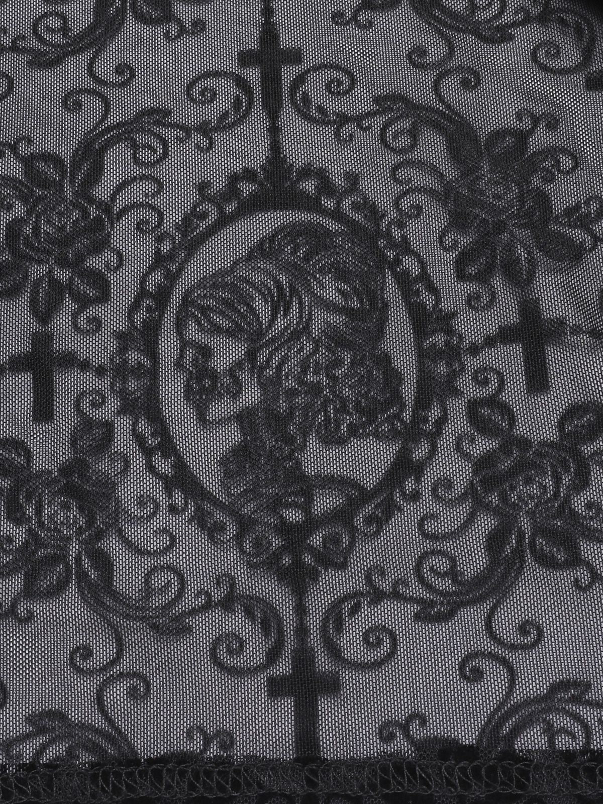 Black 1960s Halloween Lace Gothic Buckle Top - Image 6