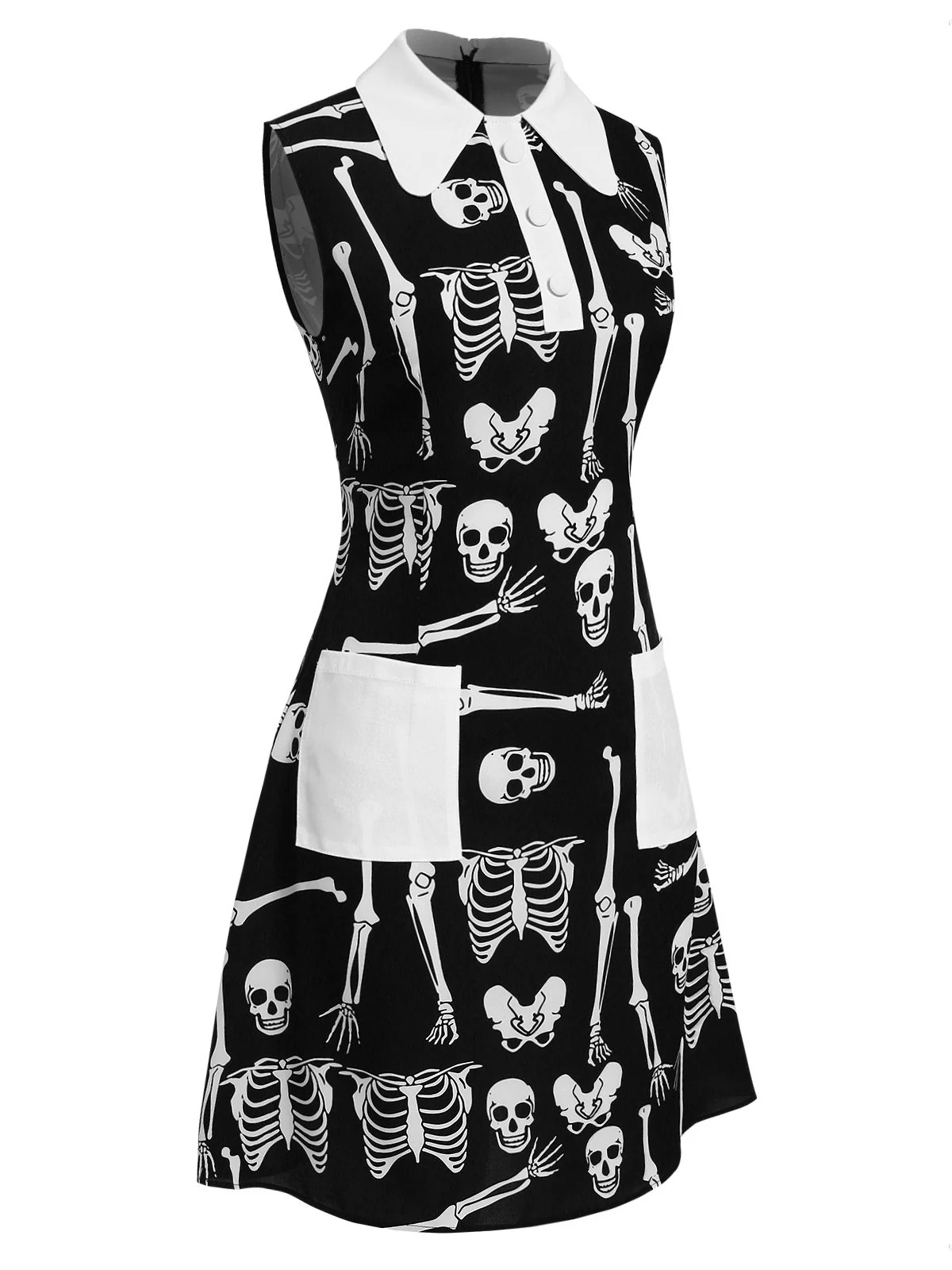 Black 1960s Halloween Skeleton Lapel Mod Dress - Image 3