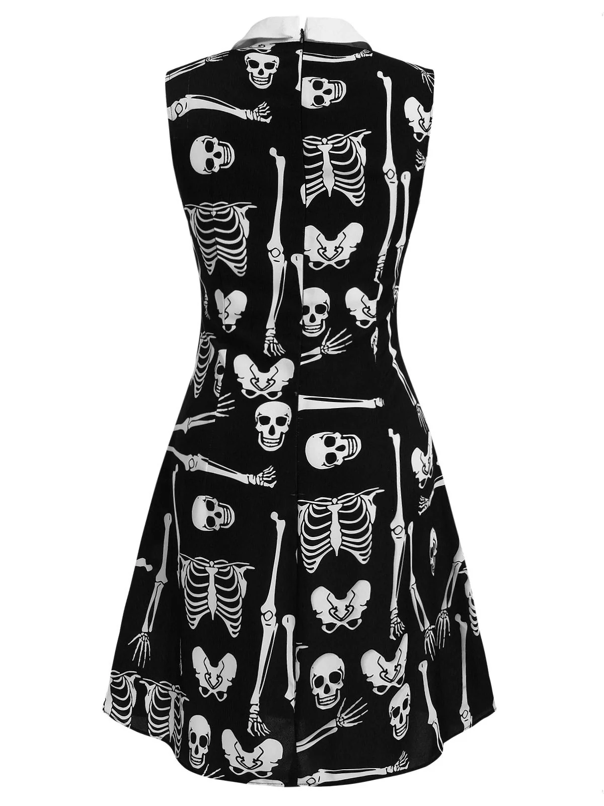 Black 1960s Halloween Skeleton Lapel Mod Dress - Image 4