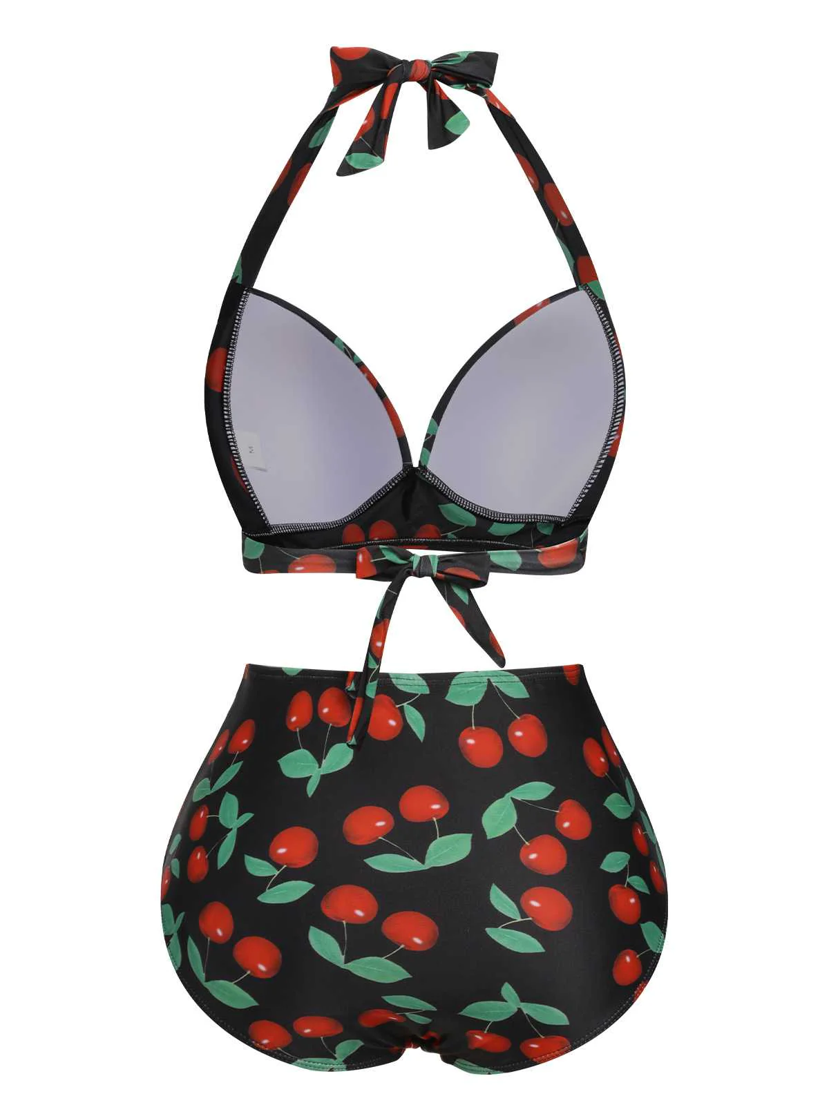 Black 1960s Halter Cherry Swimsuit - Image 3