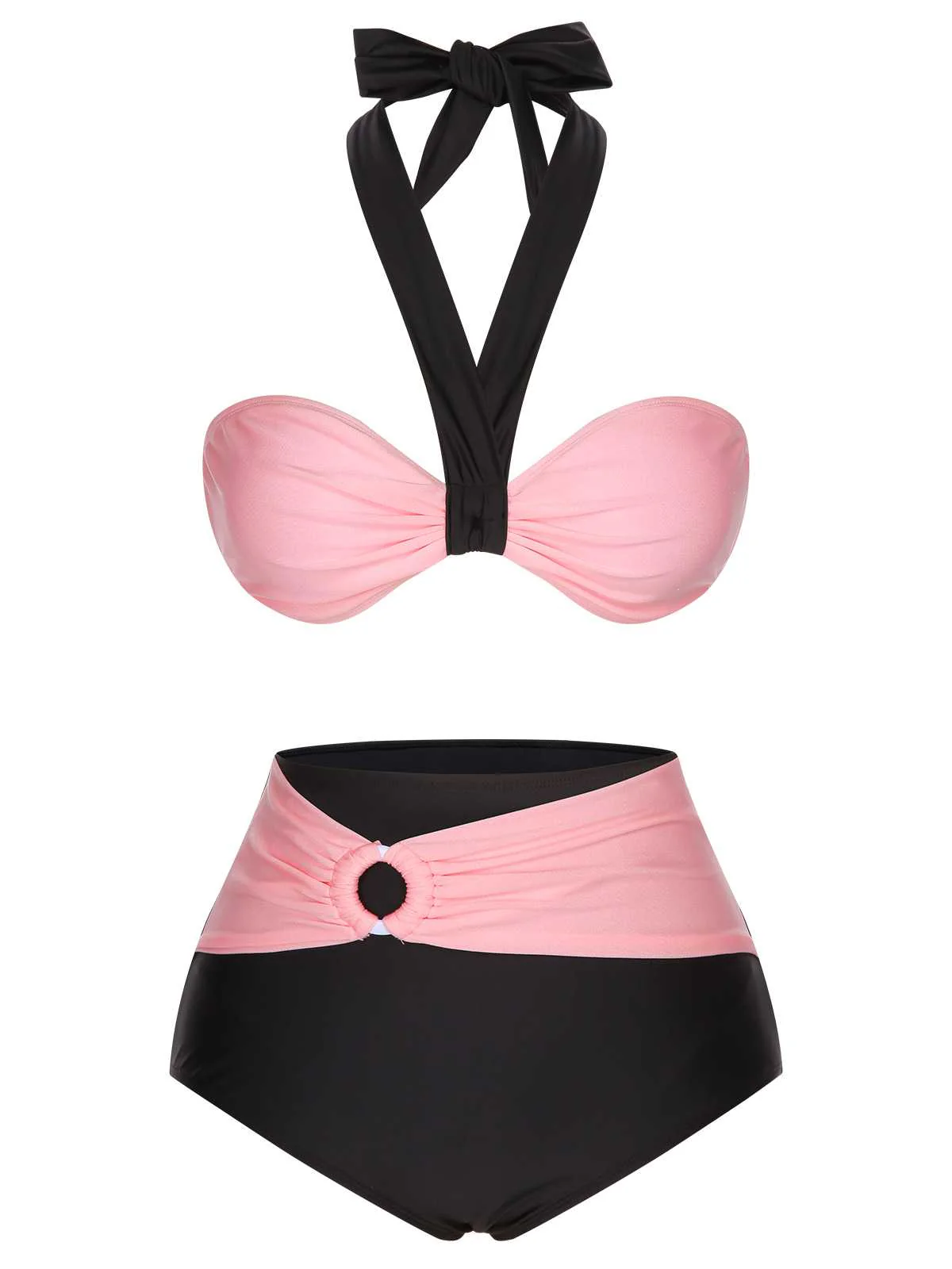 Black 1960s Halter Contrast Swimsuit - Image 2
