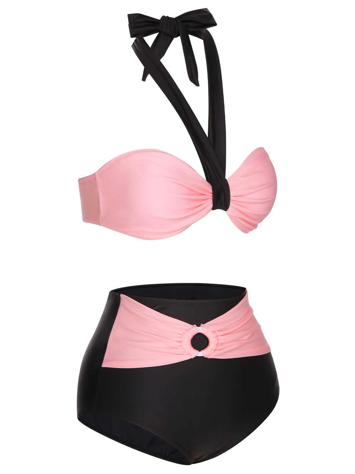 Black 1960s Halter Contrast Swimsuit - Image 3