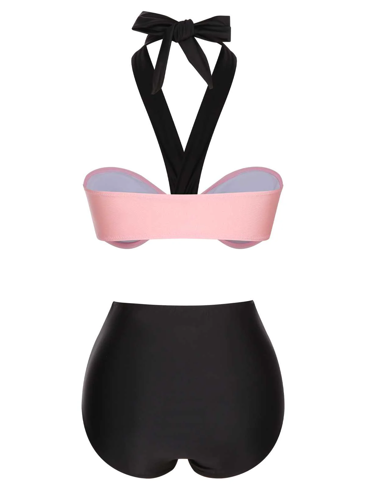 Black 1960s Halter Contrast Swimsuit - Image 4