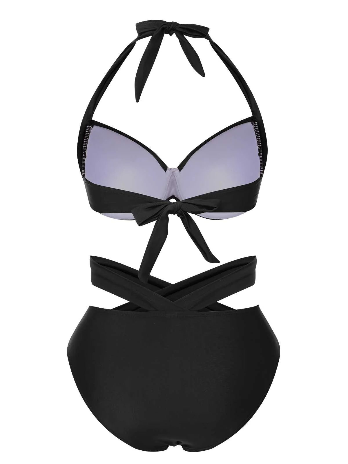 Black 1960s Halter Solid Swimsuit - Image 3
