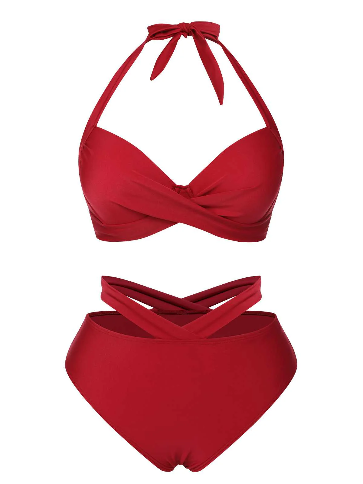 Black 1960s Halter Solid Swimsuit - Image 5