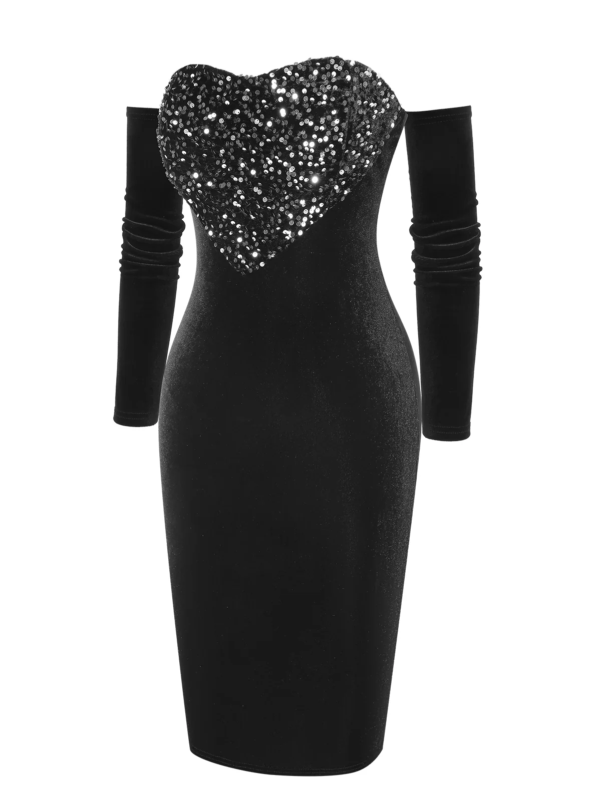 Black 1960s Heart Shape Sequined Patchwork Dress - Image 2