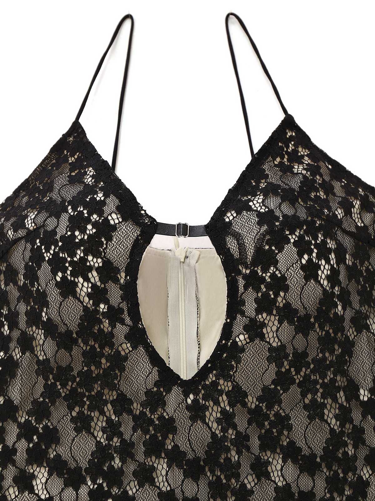 Black 1960s Hollow Floral Lace Bodycon Dress - Image 3