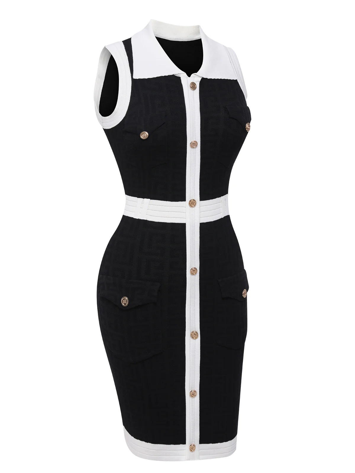 Black 1960s Knitted Lapel Patchwork Dress - Image 2