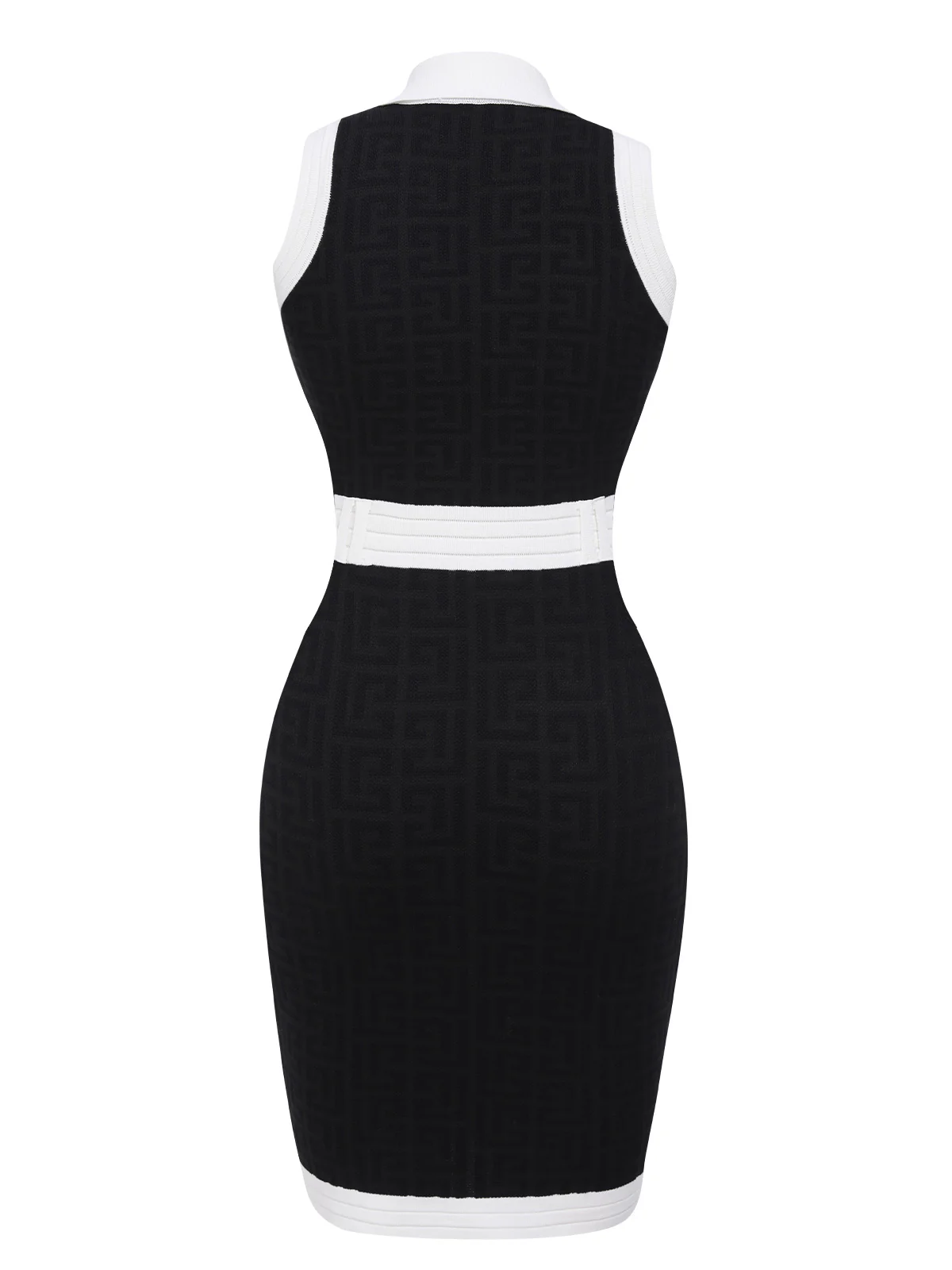 Black 1960s Knitted Lapel Patchwork Dress - Image 3