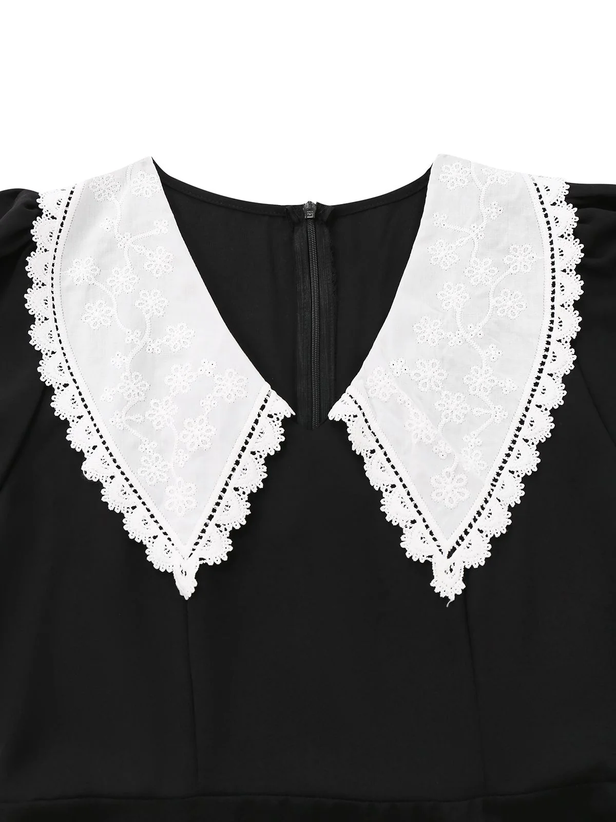 Black 1960s Lace Collar Puff Sleeve Dress - Image 2