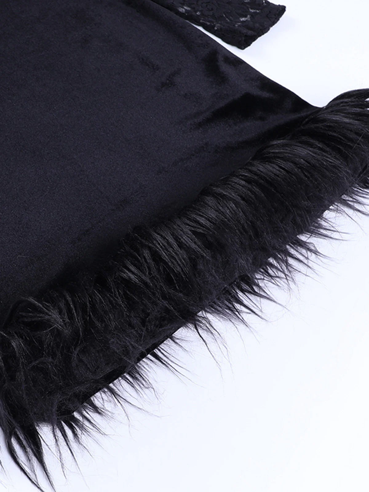 Black 1960s Lace Feather Hem Velvet Bodycon Dress - Image 7