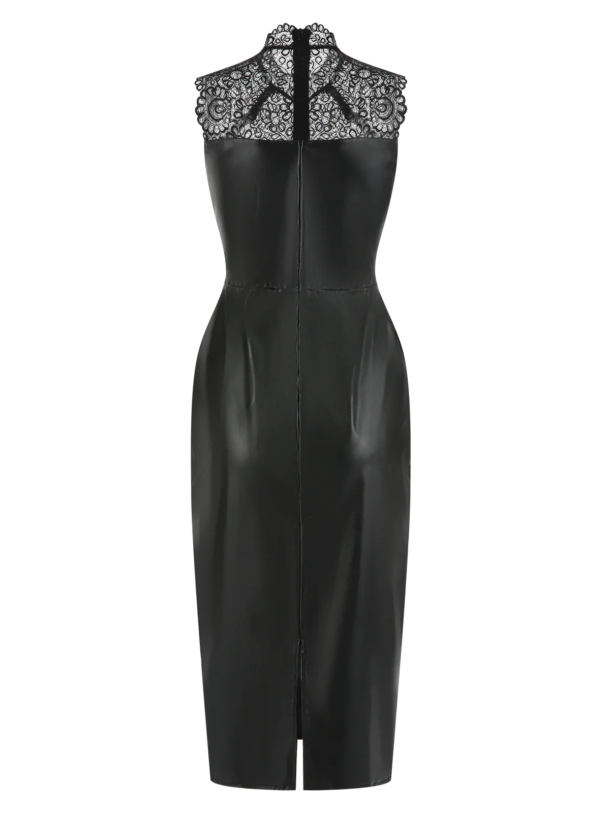 Black 1960s Lace PU Leather Dress - Image 2